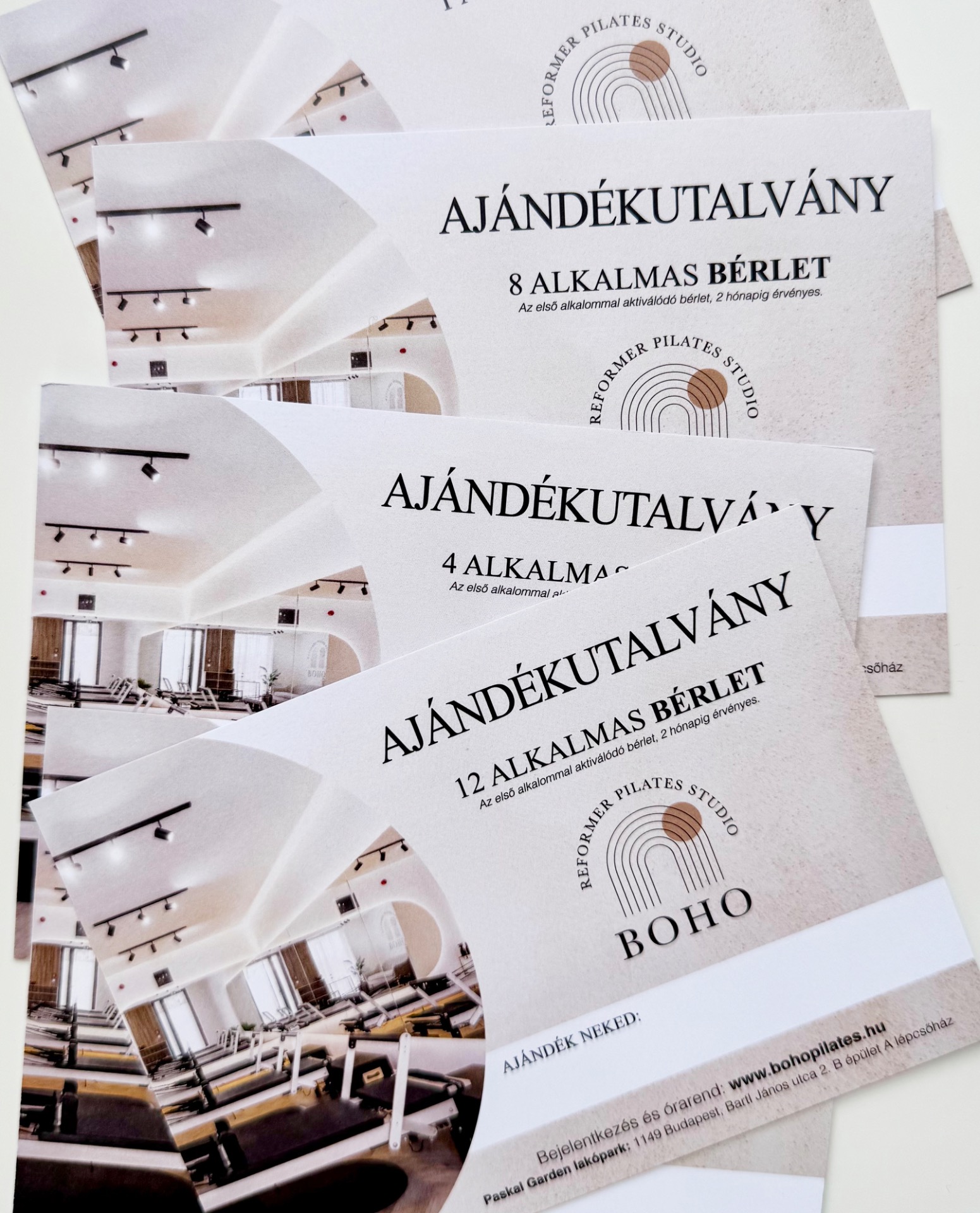 Boho pilatesstúdió ajándékutalványai – nyomdai anyag